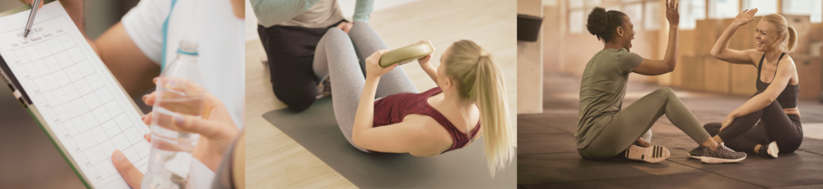 Personal training session featuring real-time form correction to ensure safe and effective technique, with a happy client celebrating progress after a customized fitness assessment designed to track goals and boost motivation.